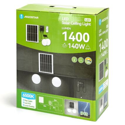 Aigostar - LED Solcellsbelysning 2xLED/70W/12V 12000 mAh 6500K diameter 20,5 cm + fjärrkontroll