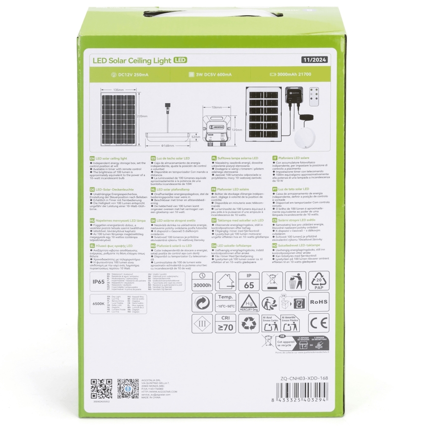 Aigostar - LED Solcellsbelysning LED/35W/12V 3000 mAh 6500K diameter 16,8 cm + fjärrkontroll