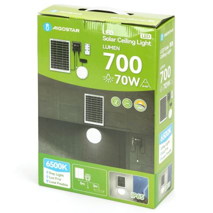 Aigostar - LED Solcellsbelysning LED/70W/12V 6000 mAh 6500K diameter 20,5 cm + fjärrkontroll