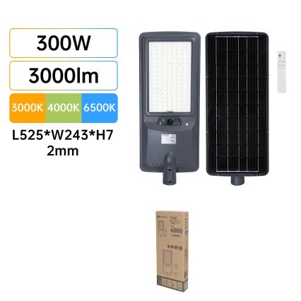 Aigostar - LED solcellsgatlykta med sensor LED/300W/3,2V 3600mAh + fjärrkontroll