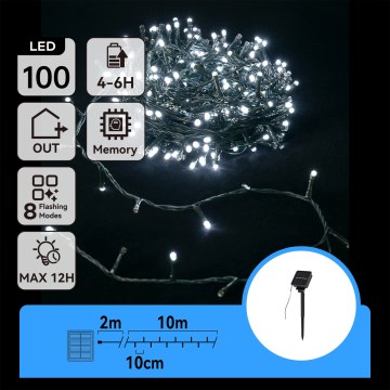Aigostar - LED solcellsdriven julbelysning 100xLED/8 funktioner 12m IP65 kallvit