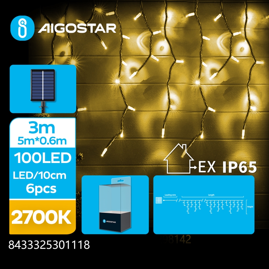 Aigostar - LED solcellsslinga för jul 100xLED/8 funktioner 8x0,6 m 800 mAh IP65 varmvit