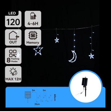 Aigostar - LED-solcellsdriven julbelysning 120xLED/8 funktioner 3x0,6m 500 mAh IP65 kallvit