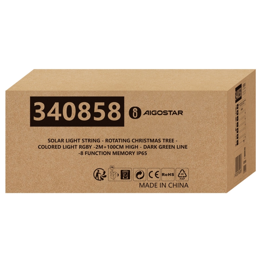 Aigostar - LED solcells-juldekoration 66xLED/0,59W/3,7V 100 cm IP65 130 mAh julgran flerfärgad