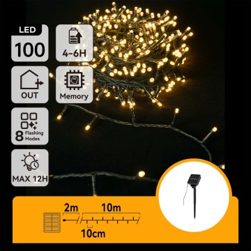 Aigostar - LED solcellsdriven julslinga 100xLED/8 funktioner 12m IP65 varmvit 800 mAh