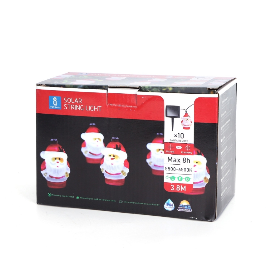 Aigostar - LED solcellsdriven julslinga 10xLED/3,8 m IP44 kallvit 400 mAh