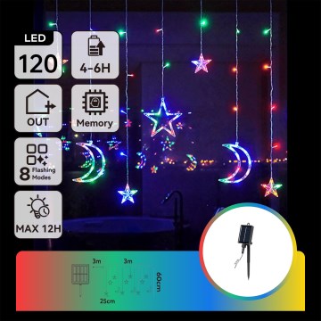 Aigostar - LED solcellsdriven julslinga 120xLED/8 funktioner 3x0,6 m 500 mAh IP65 flerfärgad