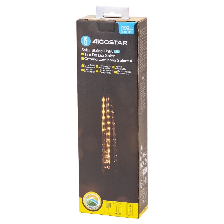 Aigostar - LED solcellsdriven ljusslinga för jul 192xLED/8m IP65 1200 mAh varmvit