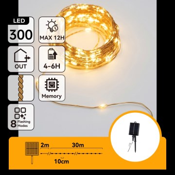 Aigostar - LED-solcellsdriven julslinga 300 LED/8 funktioner 32 m IP65 varmvit 1200 mAh