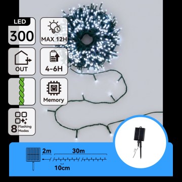 Aigostar - LED solcellsdriven julslinga 300xLED/8 funktioner 32m IP65 kallvit 1200 mAh