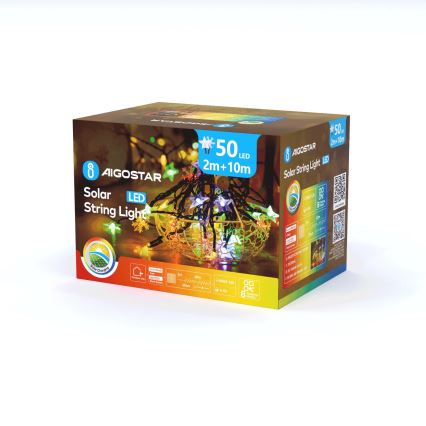 Aigostar - LED-solcellsslinga 50xLED/8 ljuslägen 800 mAh 12m IP65 färgskiftande