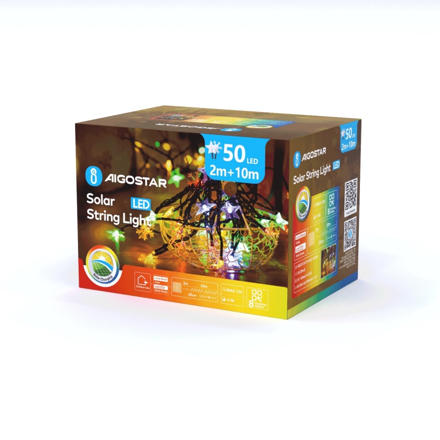 Aigostar - LED-solcellsslinga 50xLED/8 ljuslägen 800 mAh 12m IP65 färgskiftande