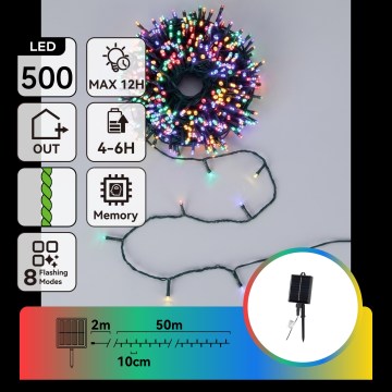 Aigostar - LED solcellsdriven ljusslinga 500 LED/8 funktioner 52 m IP65 flerfärgad 1200 mAh