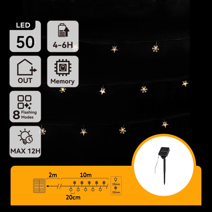 Aigostar - LED solcellsdriven julgransbelysning 50 LED/8 funktioner 12 m 800 mAh IP65 varmvit