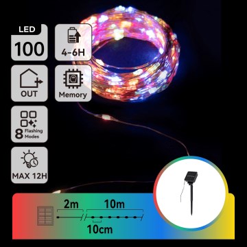 Aigostar - LED solcellsdriven ljusslinga för jul 100xLED/8 funktioner 12 m IP65 flerfärgad 800 mAh