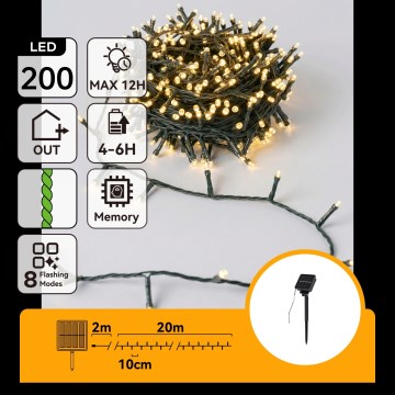 Aigostar - LED-solcellsdriven ljusslinga för jul 200 LED/8 funktioner 22 m IP65 varmvitt 800 mAh