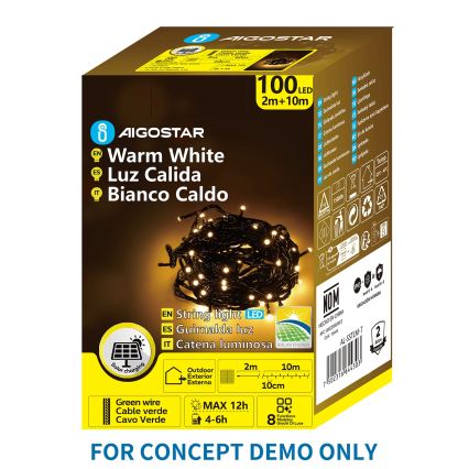 Aigostar - LED-solcellsdriven ljusslinga för jul 200 LED/8 funktioner 22 m IP65 varmvitt 800 mAh