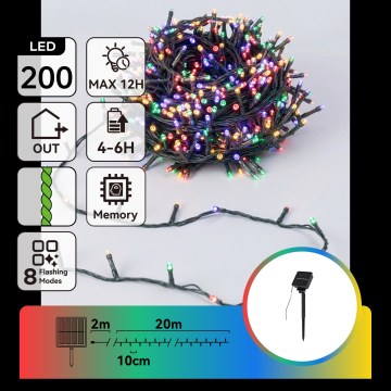 Aigostar - LED solcellsdriven ljusslinga för jul 200 LED/8 ljuslägen, 22 m, IP65, flerfärgad, 800 mAh