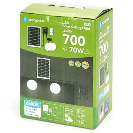 Aigostar - LED solcellsdriven taklampa med sensor 2xLED/35W/3,7V 6000 mAh IP65 + fjärrkontroll