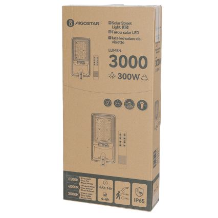 Aigostar - LED solcellsdriven gatlampa med sensor LED/400W/3,2V 4800mAh + fjärrkontroll