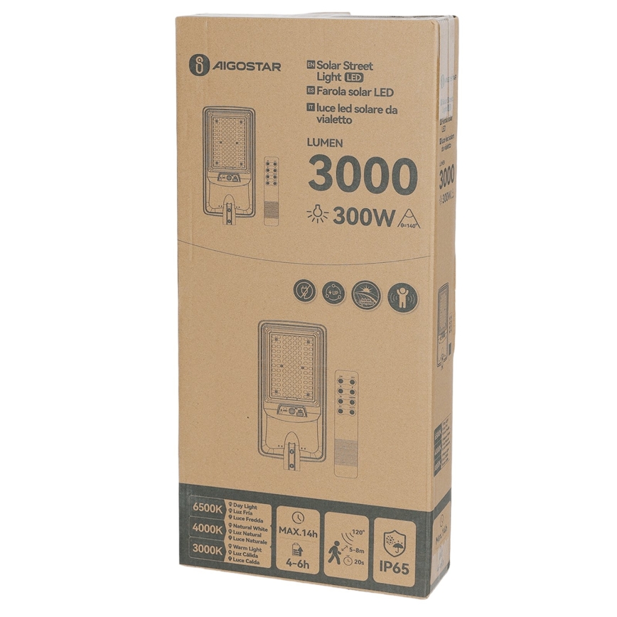 Aigostar - LED solcellsdriven gatlampa med sensor LED/400W/3,2V 4800mAh + fjärrkontroll