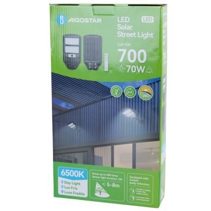 Aigostar - LED Solcellsgatulampa med sensor LED/70W/3,2V 4000mAh IP65 6500K + fjärrkontroll
