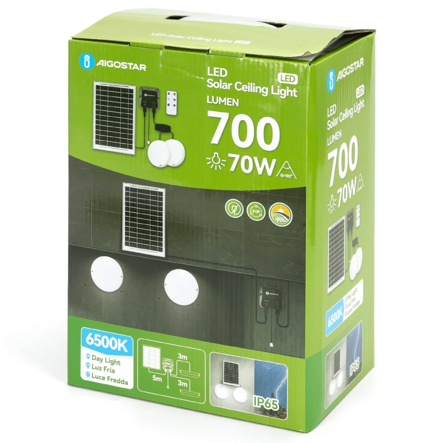 Aigostar - LED Solarlampa 2xLED/35W/12V 6000 mAh 6500K Ø 16,8 cm + fjärrkontroll