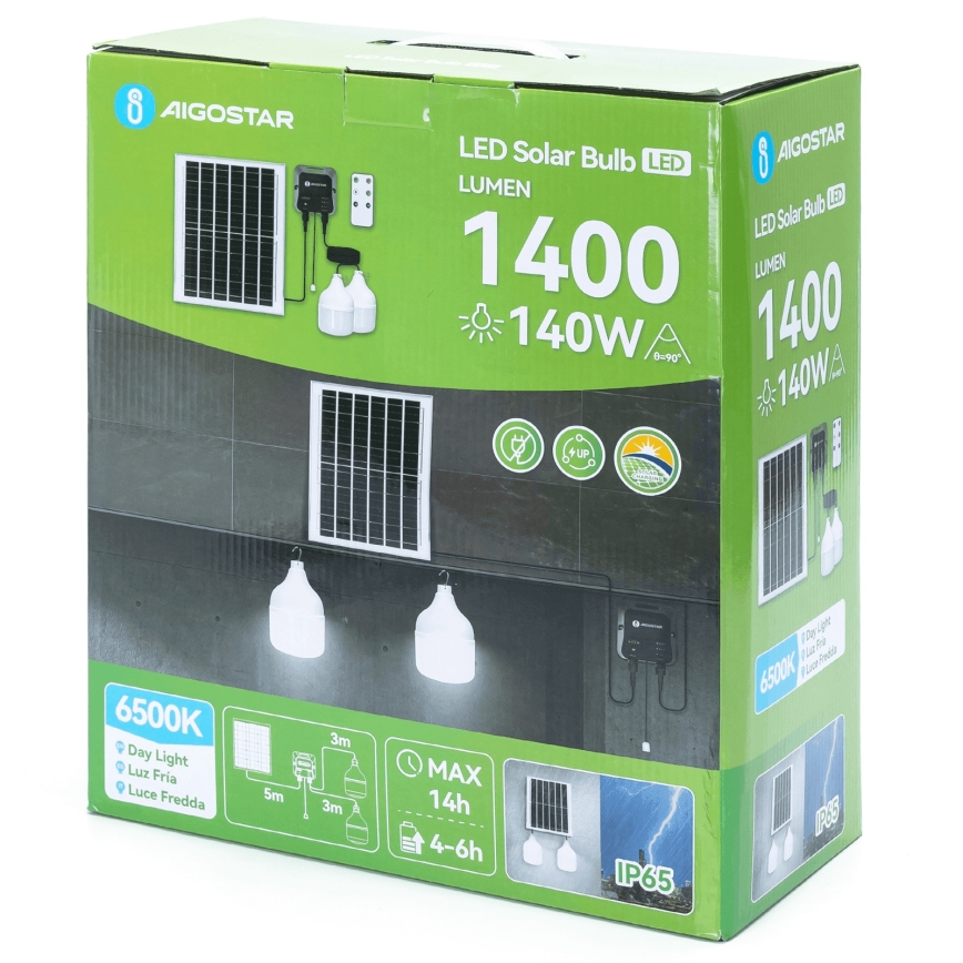 Aigostar - LED solcellslampa 2×LED/70W/12V 12000 mAh 6500K IP65 Ø 12 cm + fjärrkontroll