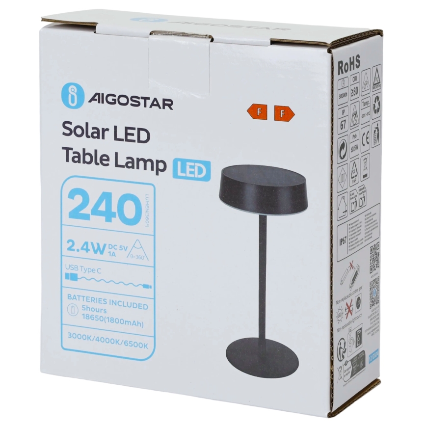 Aigostar - LED-solcellslampa LED/2,4W/5V IP44 1800 mAh