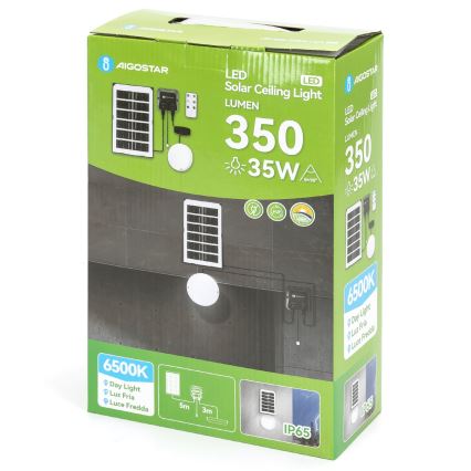 Aigostar - LED-solcellslampa LED/35W/12V 3000 mAh 6500K IP65 Ø 16,8 cm + fjärrkontroll