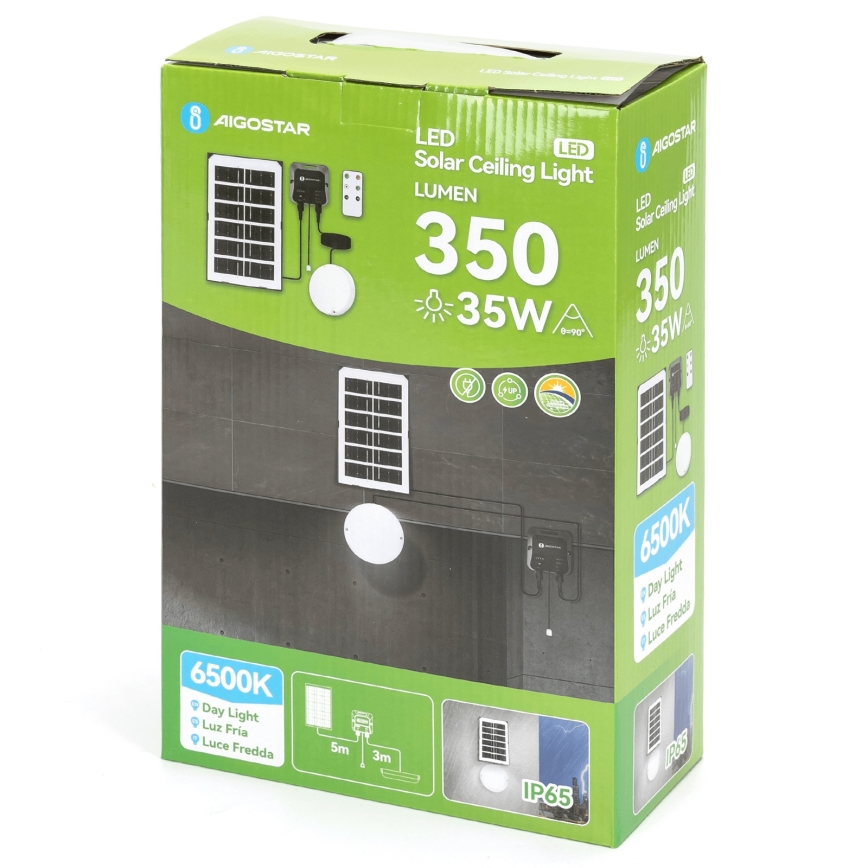 Aigostar - LED-solcellslampa LED/35W/12V 3000 mAh 6500K IP65 Ø 16,8 cm + fjärrkontroll