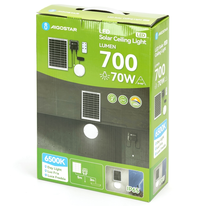 Aigostar - LED-solcellslampa LED/70W/12V 6000 mAh 6500K IP65 Ø 20,5 cm + fjärrkontroll