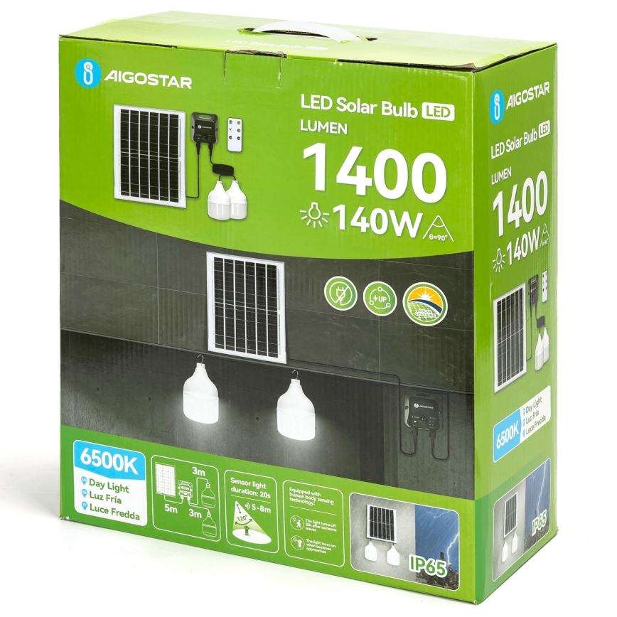 Aigostar - LED-solcellslampa med sensor 2xLED/70W/12V 12000 mAh 6500K IP65 Ø 12 cm + fjärrkontroll