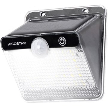 Aigostar - LED solcellslampa med sensor, 3,7 V, 6500 K, 1200 mAh, IP65, svart