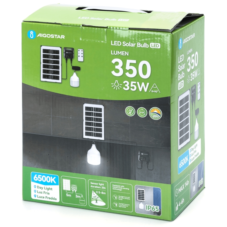 Aigostar - LED solarlampa med sensor LED/35W/12V 3000 mAh 6500K IP65 Ø 10 cm + fjärrkontroll
