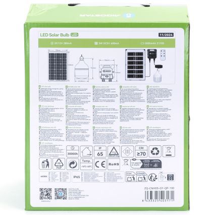 Aigostar - LED solarlampa med sensor LED/35W/12V 3000 mAh 6500K IP65 Ø 10 cm + fjärrkontroll