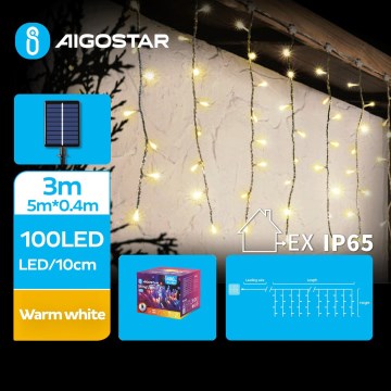 Aigostar - LED-solcellslinga 100 LED/8 funktioner 8 x 0,4 m IP65 varmvit 800 mAh