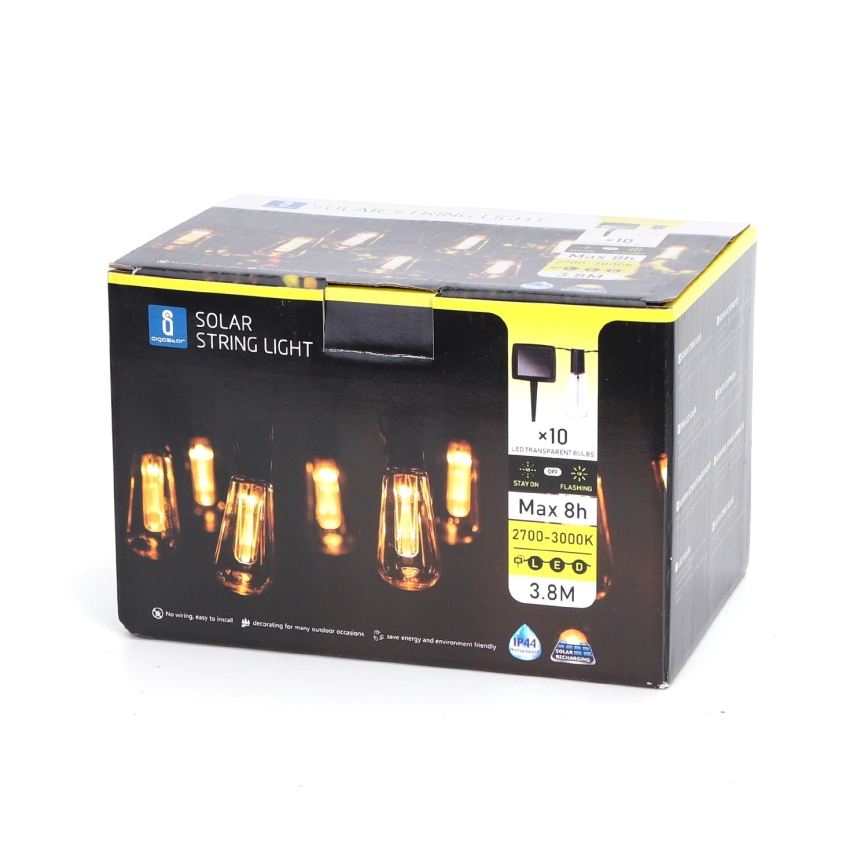 Aigostar - LED Solcellslinga 10xLED/3,8m IP44 varm vit