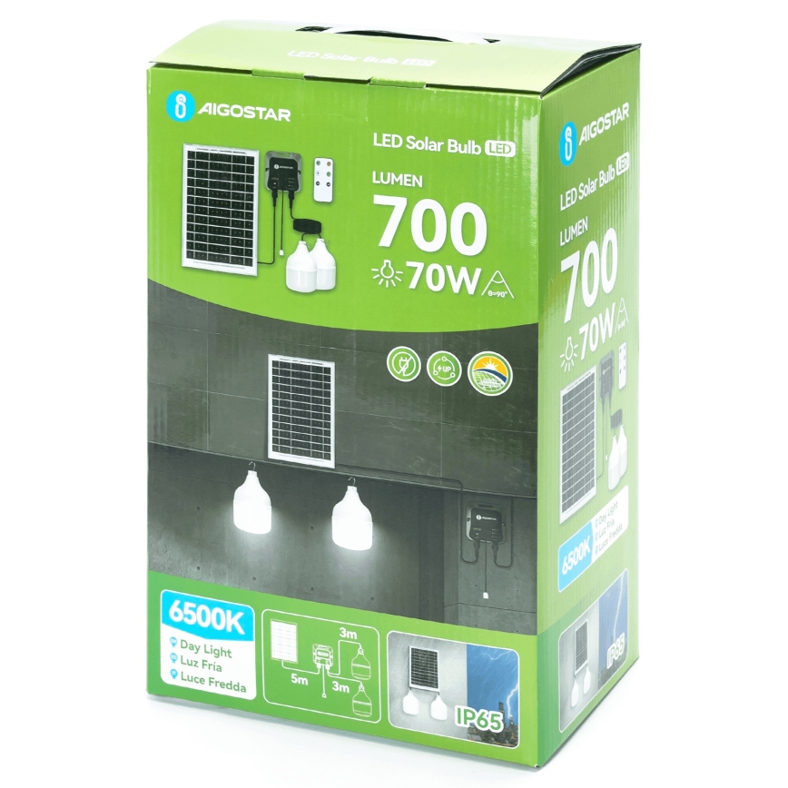 Aigostar - LED solarlampa 2xLED/35W/12V 6000 mAh 6500K IP65 Ø 10 cm + fjärrkontroll