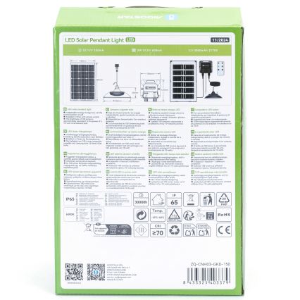 Aigostar - LED solcellsljuskrona LED/35W/12V 3000 mAh 6500K diameter 15 cm + fjärrkontroll