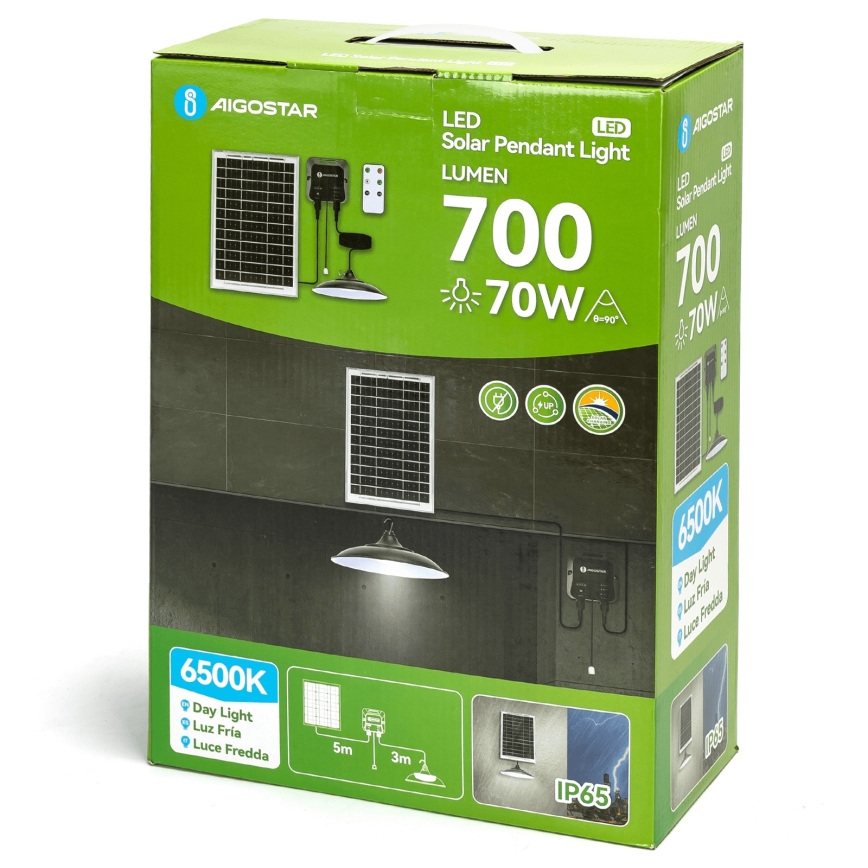 Aigostar - LED solcellslampa LED/70W/12V 6000 mAh 6500K IP65 Ø 23,5 cm + fjärrkontroll
