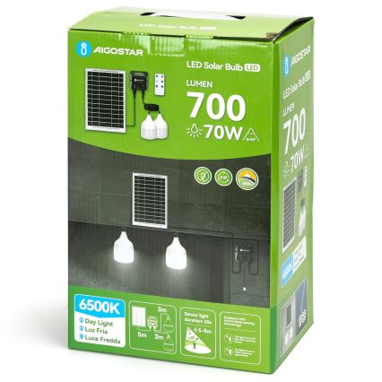 Aigostar - LED solcellsljuskrona med sensor 2xLED/35W/12V 6000 mAh 6500K diameter 10 cm + fjärrkontroll