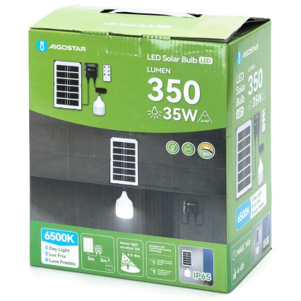 Aigostar - LED solcellsljuskrona med sensor LED/35W/12V 3000 mAh 6500K diameter 10 cm + fjärrkontroll