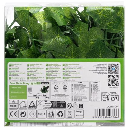 Aigostar - LED solcellsljusslinga 100xLED/12m IP65 300 mAh varmvit murgröna