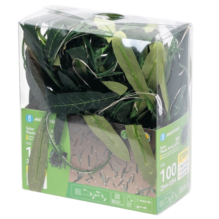 Aigostar - LED solcellsljusslinga 100xLED/12m IP65 300 mAh varmvit oliv