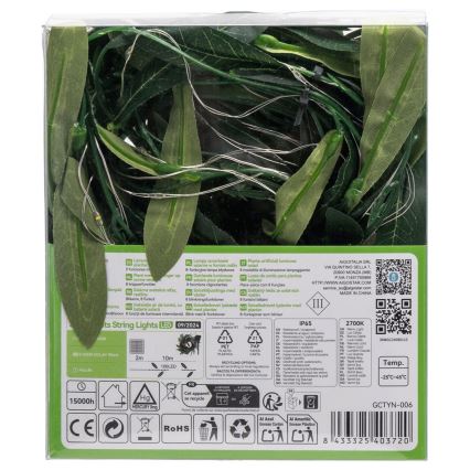 Aigostar - LED solcellsljusslinga 100xLED/12m IP65 300 mAh varmvit oliv