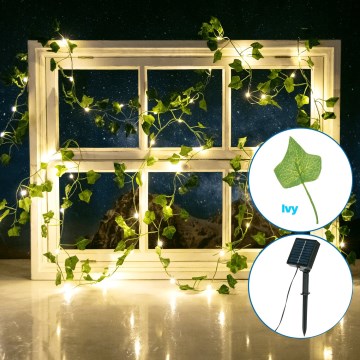 Aigostar - LED solcellsljusslinga 100xLED/12m IP65 300 mAh varmvit murgröna