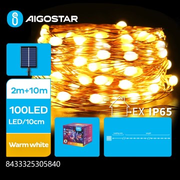 Aigostar - LED solcellsljusslinga 100xLED/8 funktioner 12m 800 mAh IP65 varmvit