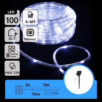 Aigostar - LED solcellsljusslinga 100xLED/8 funktioner 12m IP65 kallvit 800 mAh