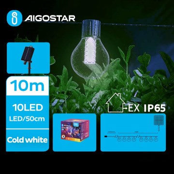 Aigostar - LED solcellsljusslinga 10xLED/8 funktioner 10,5m IP65 kallvit 1200 mAh